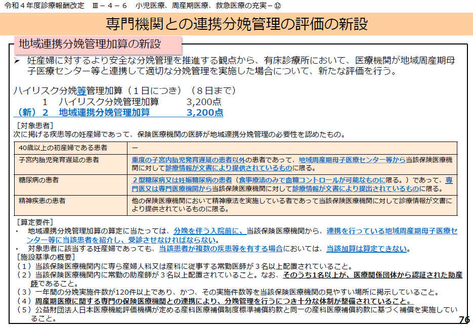 A237 ハイリスク分娩等管理加算 診療報酬点数表WEB